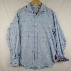 Robert Graham Shirt‎ Mens L Blue Paisley Embroidered Surfer Limited Edition